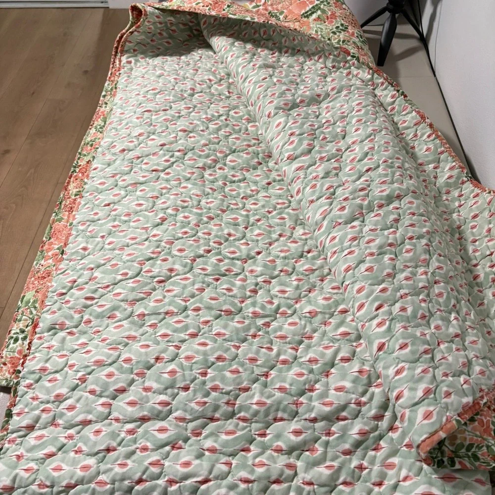 Nina Home by Nina Campbell Quilted Comforter  Floral Reversible Coral Green